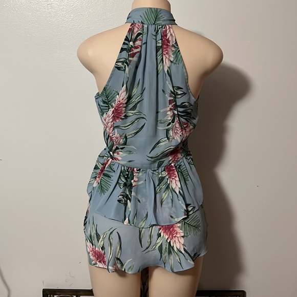 Anthropologie/BELLE VERE High Neck Halter Floral High Low Ruffle Layer Blouse - Picture 6 of 8